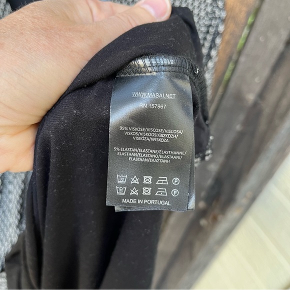 Masai Copenhagen Black & Cream Viscose Flutter Sleeve Dress Sz L - Picture 8 of 13